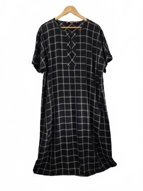 Marina Rinaldi Ladies Navy Blue White Windowpane Plaid Shift Style Dress Short